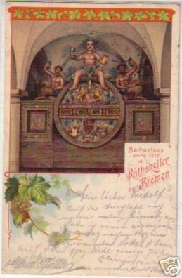 13395 Ak Ratskeller Bremen mit Bachusfass 1909