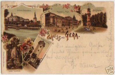 03720 Ak Lithographie Gruss aus Gera Post usw. um 1900