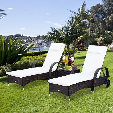 Outsunny® Sonnenliege Gartenliege Tisch 3er Set Gartenmöbel Polyrattan BraunSonnenlie