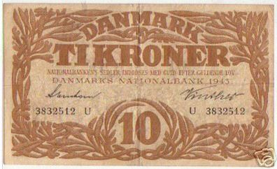 10 Kroner Banknote Dänemark 1943
