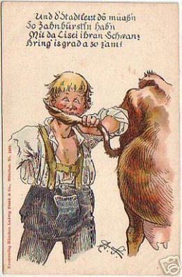 16001 Künstler-Ak Humor bayrischer Bauer um 1910