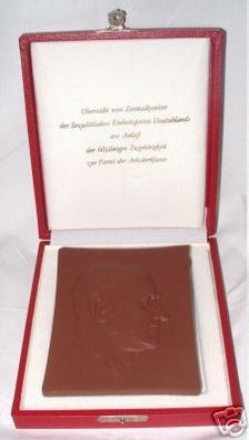 DDR Porzellan Medaille Partei d. Arbeiterklasse im Etui