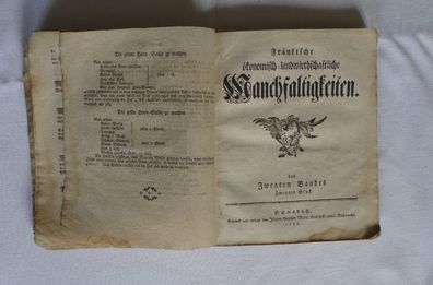 Fränkische ökonomisch landwirtschaftliche Manchfaltigkeiten , Schwabach 1778 - 1781