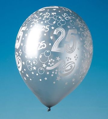 Luftballon mit Druck "25" - silber - Abnahmemenge: 5 Stück oder 100 Stück