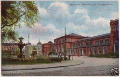15878 Ak Hannover Bahnhof mit Hauptpostsamt 1914