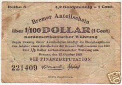 Banknote 4,2 Goldpfennig Bremer Anteilschein 1923