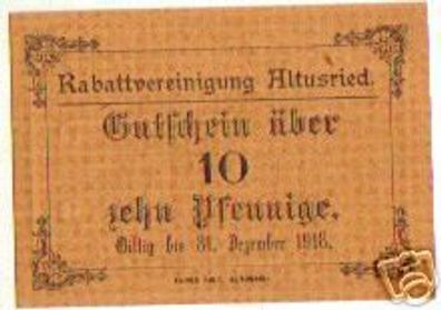 10 Pfennig Banknote Rabattvereinigung Altusried 1918