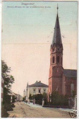 15531 Ak Deggendorf Ammon Strasse mit Kirche 1907