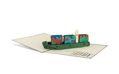 3D Klappkarte Containerschif Glückwunschkarte Urlaub Boot Grußkarte PopUp Karte