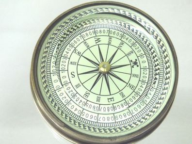 Tischkompass Kpmpaß Gehäuse Messing Antik mit Prismenglas