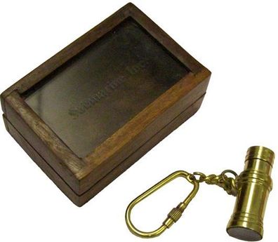 Schlüsselanhänger Miniteleskop aus Messing in Holzdose