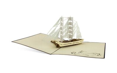 3D Klappkarte alte Kogge  Glückwunschkarte Urlaub Boot Grußkarte PopUp Karte 