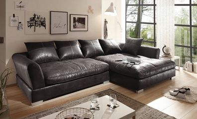 BIG Sofa Maximus - L Form - Vintage Schwarz Grau - Rechts - (Sondermaße möglich)