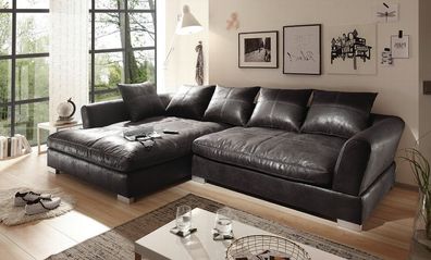BIG Sofa Maximus - L Form - Vintage Schwarz Grau - Links - (Sondermaße möglich)