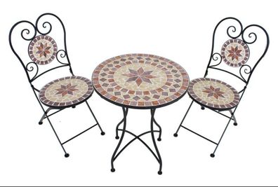 3tlg. Balkon Set Mosaik Garten Terrasse Metall Stuhl Tisch Beistelltisch Stühle