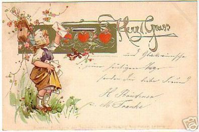 12974 Ak Herzlicher Gruss Kind mit Briefen um 1900