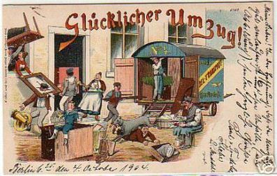 16484 Ak Lithographie "Glücklicher Umzug!" 1904