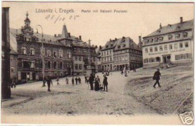 14728 AK Lössnitz Markt mit Kaiserl.Postamt 1908
