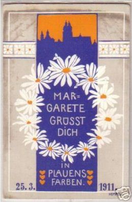 15608 Ak Plauen Margarete grüsst in Plauens Farben 1911