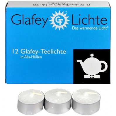 Glafey Teelichter Nr. 28, in Alu Hülle, 12er Pack, Brenndauer 8 Stunden