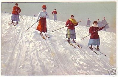 15994 Ak Damen beim Skifahren 1910