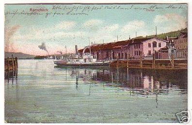 10126 Ak Rorschach Hafen mit Dampfer 1908