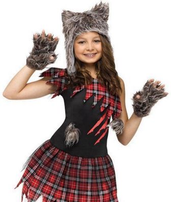 Funworld Wolfsfrau Wolf Werwolf, Kinder kostüm 104,110,116,122,128 Tierkostüm