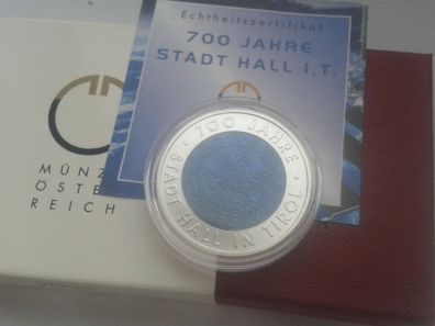 Original 25 euro 2003 Silber Niob Österreich handgehoben 700 Jahre Hall