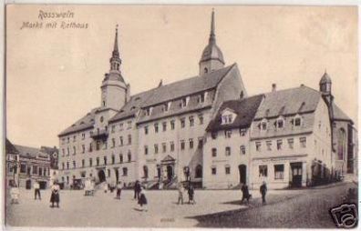 16033 Ak Rosswein Markt mit Rathaus 1911