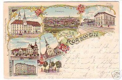 16980 Lithographie Gruss aus Rosswein Bahnhof usw. 1901