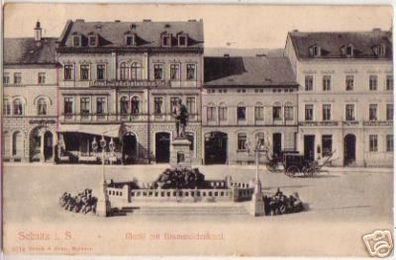 17710 Ak Sebnitz Markt mit Bismarckdenkmal Hotel 1901