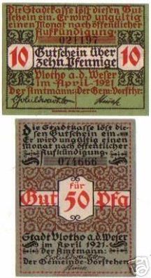 2 Banknoten Notgeld Stadt Vlotho a.d.Weser 1921