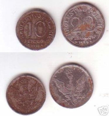 2 Münzen Notgeld Besetzung Polens im 1.Weltkrieg