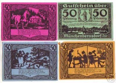 4 Banknoten Notgeld Stadt Münchenbernsdorf 1921