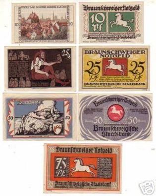 7 Banknoten Notgeld Braunscheigische Staatsbank 1921