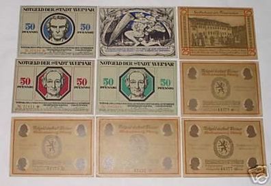 9 Banknoten Notgeld der Stadt Weimar 1921