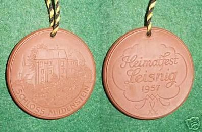 DDR Porzellan Medaille Heimatfest Leisnig 1957