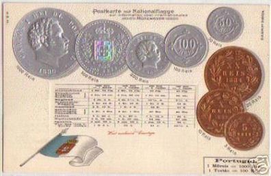10456 geprägte Ak mit Münzen von Portugal um 1900