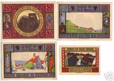 4 Banknoten Notgeld der Stadt Lobeda 1921