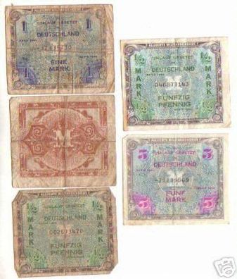 5 Banknoten der alliierten Militärbehörde 1944