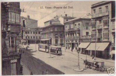 11376 Ak Vigo Spanien Puerta del Sol Straßenbahn 1910