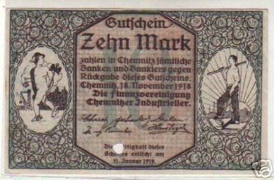 10 Mark Banknote Notgeld Chemnitzer Industrieller 1918