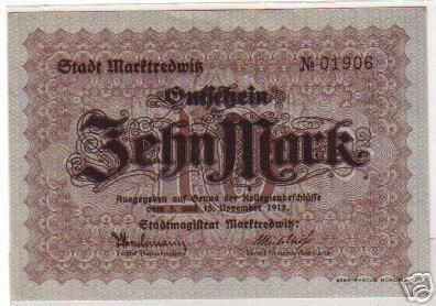 10 Mark Banknote Notgeld Stadt Marktredwitz 1918
