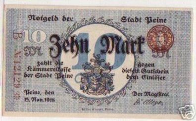 10 Mark Banknote Notgeld Stadt Peine 1918