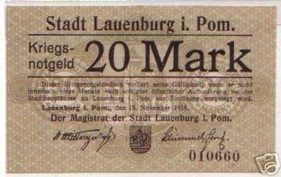 20 Mark Banknote Kriegsnotgeld Stadt Lauenburg in Pom.