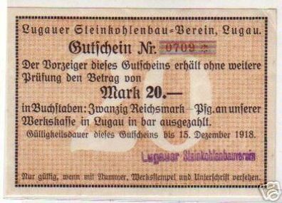 20 Mark Banknote Notgeld Steinkohlenbau Verein Lugau