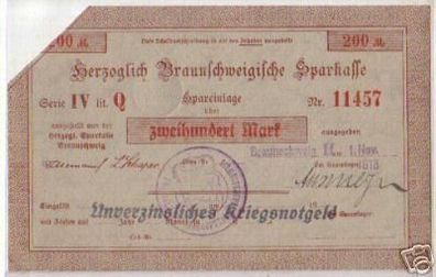 200 Mark Banknote Kriegsnotgeld Braunschweig 1918