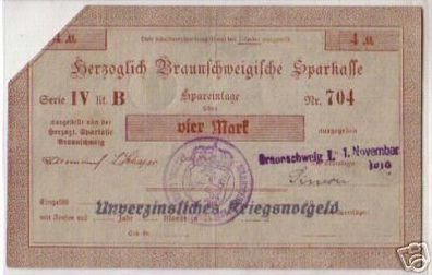 4 Mark Banknote Kriegsnotgeld Braunschweig 1918