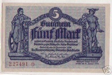 5 Mark Banknote Notgeld Chemnitzer Industrieller 1918
