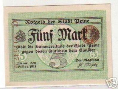 5 Mark Banknote Notgeld Stadt Peine 1918
